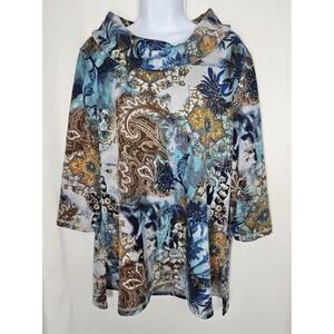 Onque Casuals Women's Cowl Neck Colorful 3/4-Sleeve Pullover Sweater Size XL